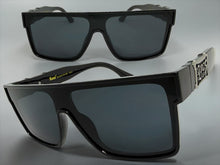 Classic Hardcore Biker Gangster Shield Style LOCS SUNGLASSES Large Black Frame - Dark Lens 91324