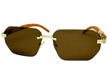 Classy Elegant Luxury Hip Hop Rapper Style SUNGLASSES Gold & Faux Wooden Frame - Brown Lens 27804