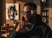 Classic Hardcore Biker Gangster Wrap Around LOCS SUNGLASSES Large White Frame - Chrome Lens 91202