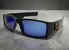 Classic Hardcore Gangster Biker Style Choppers SUNGLASSES Thick Black Frame - Blue Lens 6785