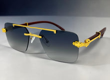 Classy Elegant Luxury Hip Hop Rapper Style SUNGLASSES Gold & Faux Wooden Frame - Gray Lens E2176