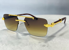 Classy Elegant Luxury Hip Hop Rapper Style SUNGLASSES Gold & Faux Wooden Frame - Brown Lens E2176