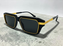 Classic Vintage Retro Luxury Hip Hop Rapper Style SUNGLASSES Square Black & Gold Frame - Dark Lens 81063