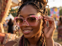 Classic Elegant Vintage Retro Style SUNGLASSES Large Thick Square Pink Floral Frame 17004