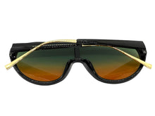 Classic Vintage Retro Style SUNGLASSES Black & Gold Frame - Green & Orange Lens 3093