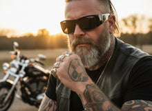 Classic Hardcore Gangster Biker Style Choppers SUNGLASSES Thick Black Frame - Dark Lens 6786