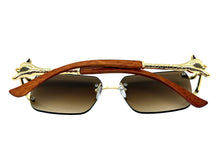 Classy Elegant Luxury Hip Hop Rapper Style SUNGLASSES Rimless Gold & Faux Wooden Frame - Honey Gradient Lens 27806