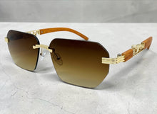 Classy Elegant Luxury Hip Hop Rapper Style SUNGLASSES Gold & Faux Wooden Frame - Honey Lens 27804
