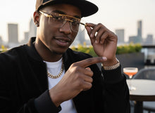 Classy Elegant Luxury Hip Hop Rapper Style SUNGLASSES Gold & Faux Wooden Frame - Clear Lens E2176