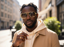 Classic Vintage Retro Luxury Hip Hop Rapper Style SUNGLASSES Square Gold Frame - Honey Lens E2206