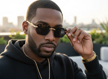 Classy Elegant Luxury Hip Hop Rapper Style SUNGLASSES Gold & Faux Wooden Frame - Dark Lens 27804