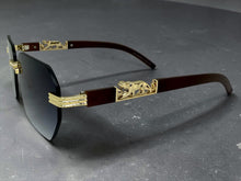 Classy Elegant Luxury Hip Hop Rapper Style SUNGLASSES Gold & Faux Wooden Frame - Gradient Lens 27804