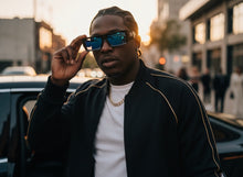 Classic Hardcore Biker Gangster Style LOCS SUNGLASSES X-Large Thick Black Frame - Blue Lens 91321