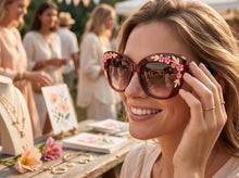 Oversized Vintage Retro Cat Eye Style SUNGLASSES Large Burgundy Frame - Flowers & Gold Leaf Accents 6806 (Copy) (Copy)