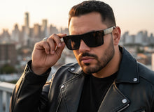 Classic Hardcore Biker Gangster Style LOCS SUNGLASSES Large Black Frame - Dark Lens 91189