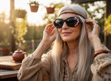 Classic Elegant Vintage Retro Style SUNGLASSES Thick Matte Black Oval Floral Frame 17008
