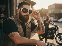 Classic Hardcore Biker Gangster Wrap Around LOCS SUNGLASSES Large White Frame - Dark Lens 91202