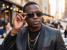Classy Elegant Luxury Hip Hop Rapper Style SUNGLASSES Rimless Gold & Faux Wooden Frame - Dark Lens 27806