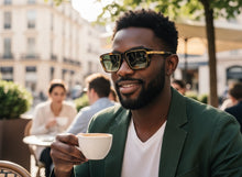 Classic Vintage Retro Luxury Hip Hop Rapper Style SUNGLASSES Square Brown & Gold Frame - Green Lens 81063