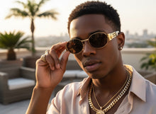 Classic Vintage Retro Luxury Hip Hop Rapper Style SUNGLASSES Oval Gold Frame - Brown Lens 27736