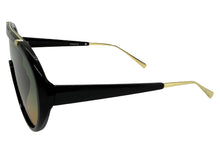 Classic Vintage Retro Style SUNGLASSES Black & Gold Frame - Green & Orange Lens 3093