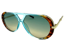 Classy Elegant Vintage Retro Aviator Style SUNGLASSES Large Turquoise & Gold Frame 2888