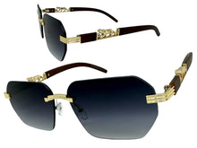 Classy Elegant Luxury Hip Hop Rapper Style SUNGLASSES Gold & Faux Wooden Frame - Gradient Lens 27804