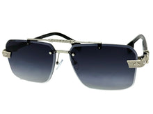 Classy Elegant Luxury Hip Hop Rapper Style SUNGLASSES Silver & Black Frame - Silver Cross & Fleur De Lis 27774