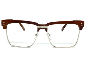 Classy Elegant Sophisticated Luxury Style Clear Lens EYEGLASSES Faux Wood & Silver Frame WD746