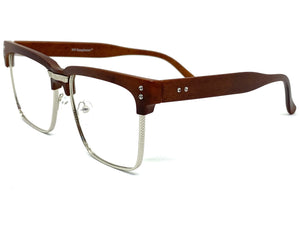 Classy Elegant Sophisticated Luxury Style Clear Lens EYEGLASSES Faux Wood & Silver Frame WD746