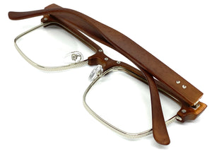 Classy Elegant Sophisticated Luxury Style Clear Lens EYEGLASSES Faux Wood & Silver Frame WD746