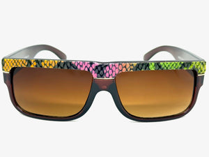 Classic Vintage Retro Hip Hop Rapper Pimp Style SUNGLASSES Thick Brown Snakeskin Frame 1221