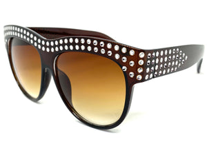 Oversized Luxurious Vintage Retro Style SUNGLASSES Large Bling Brown Frame E1290