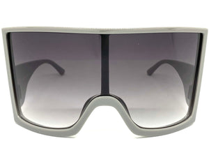 Oversized Wrap Around Futuristic Modern Shield Style SUNGLASSES Huge Gray Frame 80673