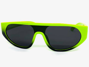 Contemporary Modern Retro Shield Style SUNGLASSES Neon Green Frame 2129