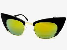 Classic Vintage Retro Cat Eye Style SUNGLASSES Funky Black & Gold Frame 1751