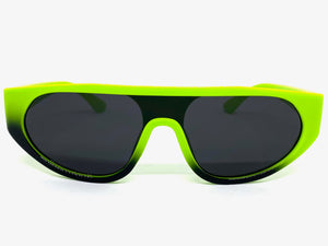 Contemporary Modern Retro Shield Style SUNGLASSES Neon Green Frame 2129