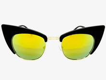 Classic Vintage Retro Cat Eye Style SUNGLASSES Funky Black & Gold Frame 1751