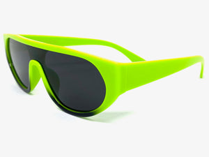 Contemporary Modern Retro Shield Style SUNGLASSES Neon Green Frame 2129