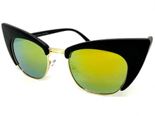 Classic Vintage Retro Cat Eye Style SUNGLASSES Funky Black & Gold Frame 1751