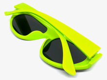 Contemporary Modern Retro Shield Style SUNGLASSES Neon Green Frame 2129