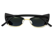 Classic Vintage Retro Cat Eye Style SUNGLASSES Funky Black & Gold Frame 1751