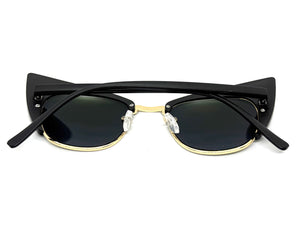 Classic Vintage Retro Cat Eye Style SUNGLASSES Funky Black & Gold Frame 1751
