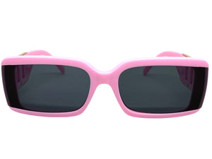 Classy Elegant Modern Retro Style SUNGLASSES Rectangular Thick Pink Frame 80794