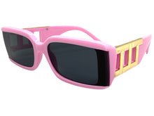 Classy Elegant Modern Retro Style SUNGLASSES Rectangular Thick Pink Frame 80794