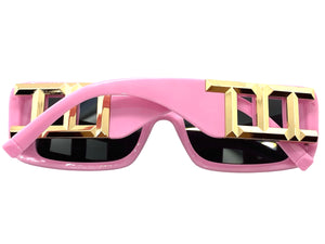 Classy Elegant Modern Retro Style SUNGLASSES Rectangular Thick Pink Frame 80794