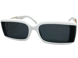 Classy Elegant Modern Retro Style SUNGLASSES Rectangular Thick White Frame 80794