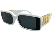 Classy Elegant Modern Retro Style SUNGLASSES Rectangular Thick White Frame 80794