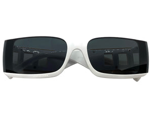 Classy Elegant Modern Retro Style SUNGLASSES Rectangular Thick White Frame 80794