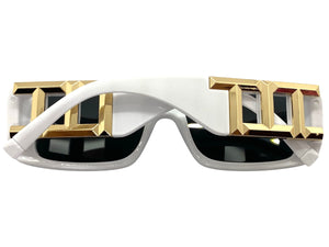 Classy Elegant Modern Retro Style SUNGLASSES Rectangular Thick White Frame 80794